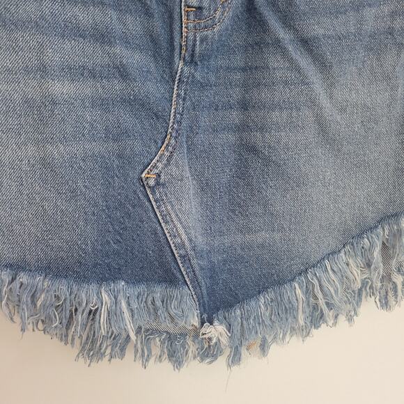 We The Free Bailey Denim Mini Skirt Frayed Raw Curved Hem Women 25 - Picture 6 of 12